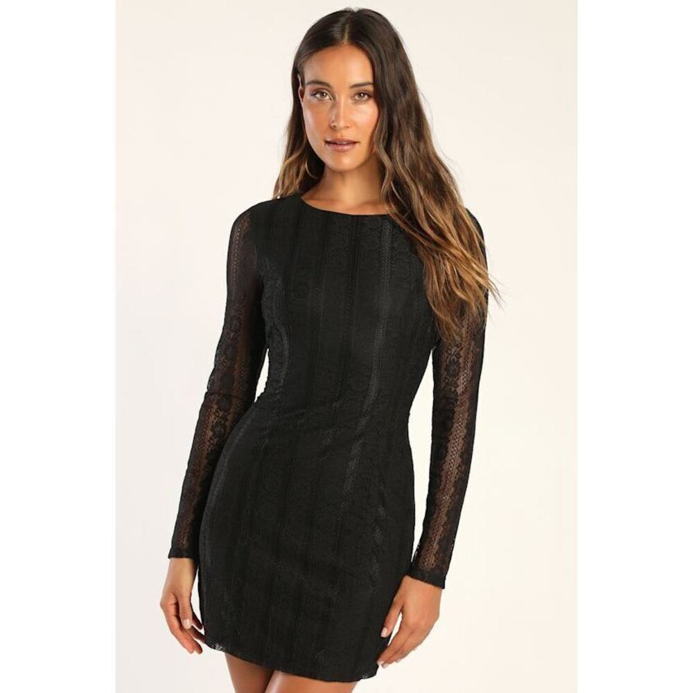 Lulus Irresistible Love Black Lace Long Sleeve Bodycon Mini Dress - Size XS